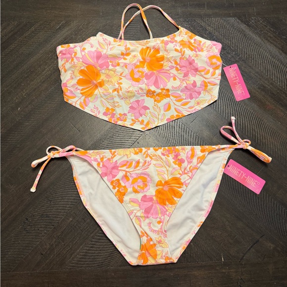 Ninety nine Floral Swim Set - Pink and Orange Size XL NWT - Picture 1 of 7